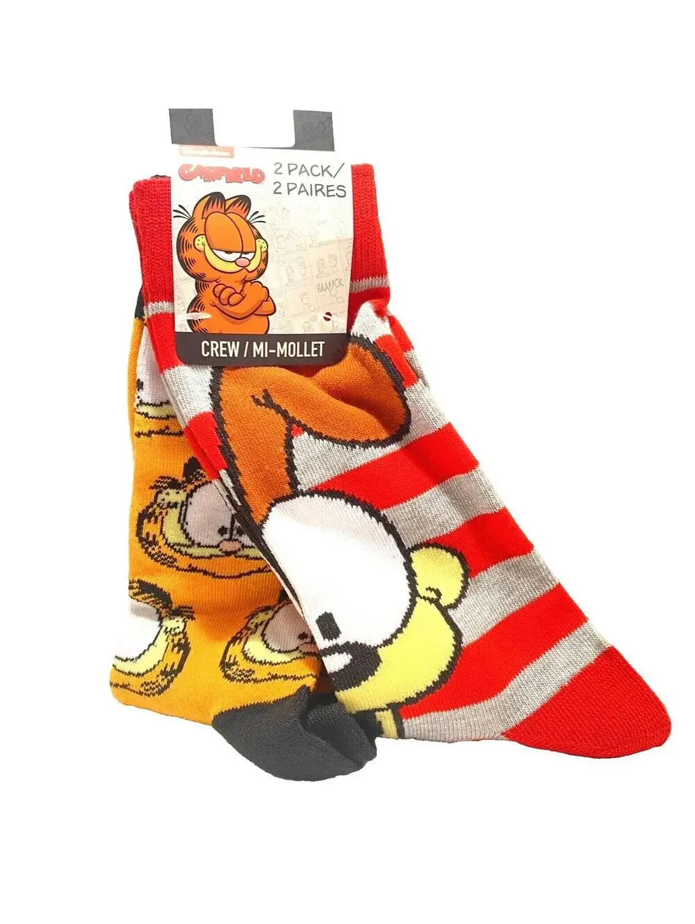 Garfield & Odie Cartoon Crew Socks 2-Pack, Red & Orange Graphic, One Size, New